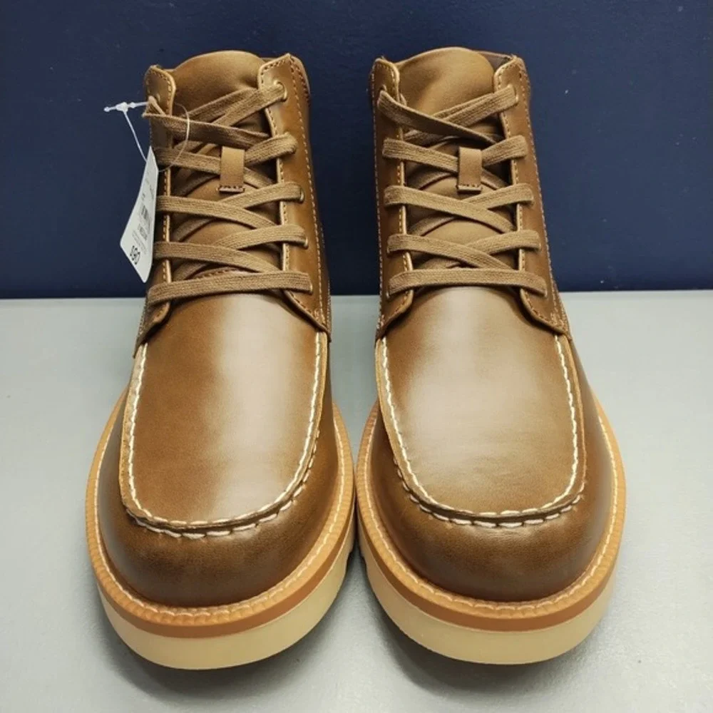 Mutual Weave Drew Ankle Boots Mens US Size 9M Brown Synthetic Moc Toe Lace‎ Up
